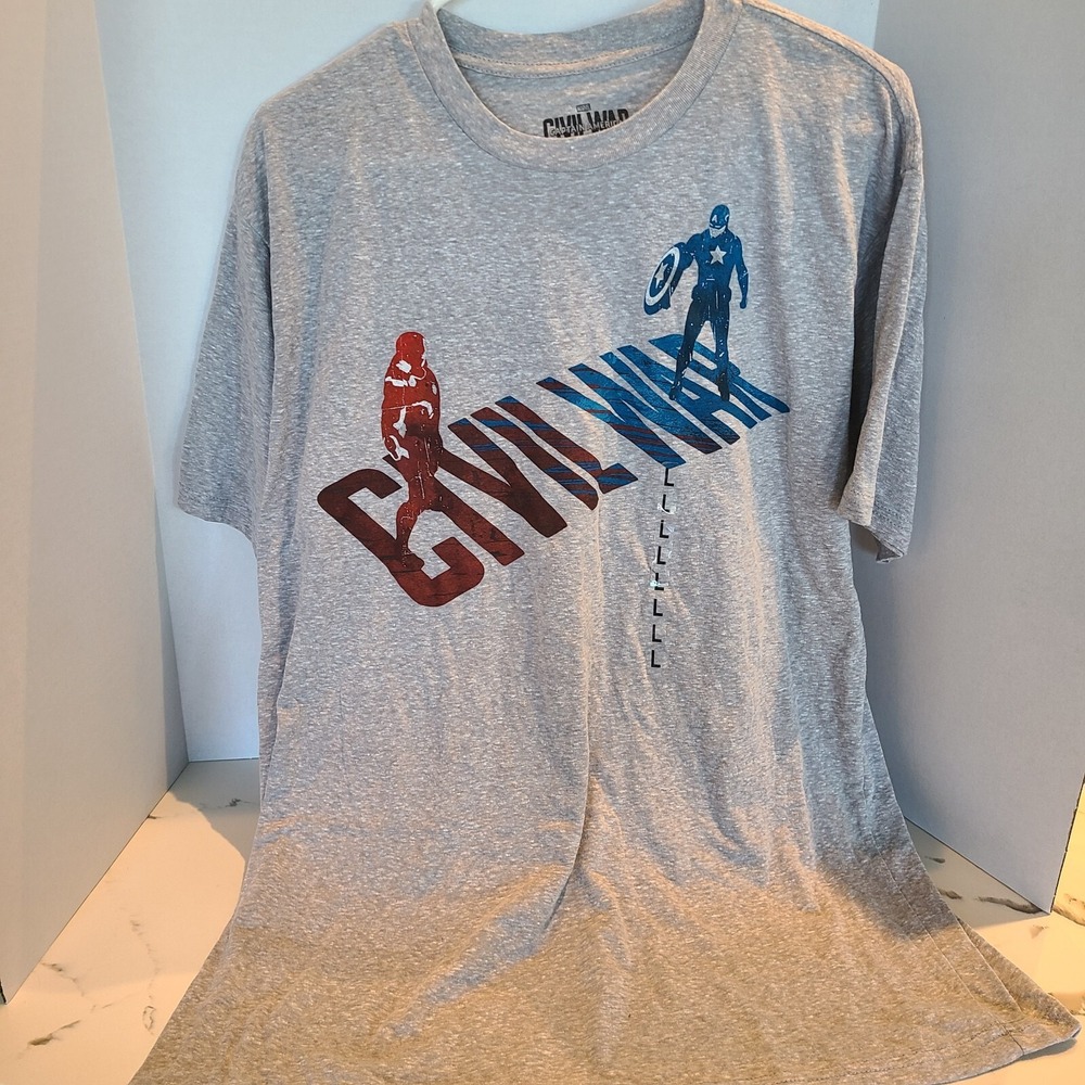 Captain America Civil War‎ T-shirt Marvel Graphic Tee Heather Gray NWT